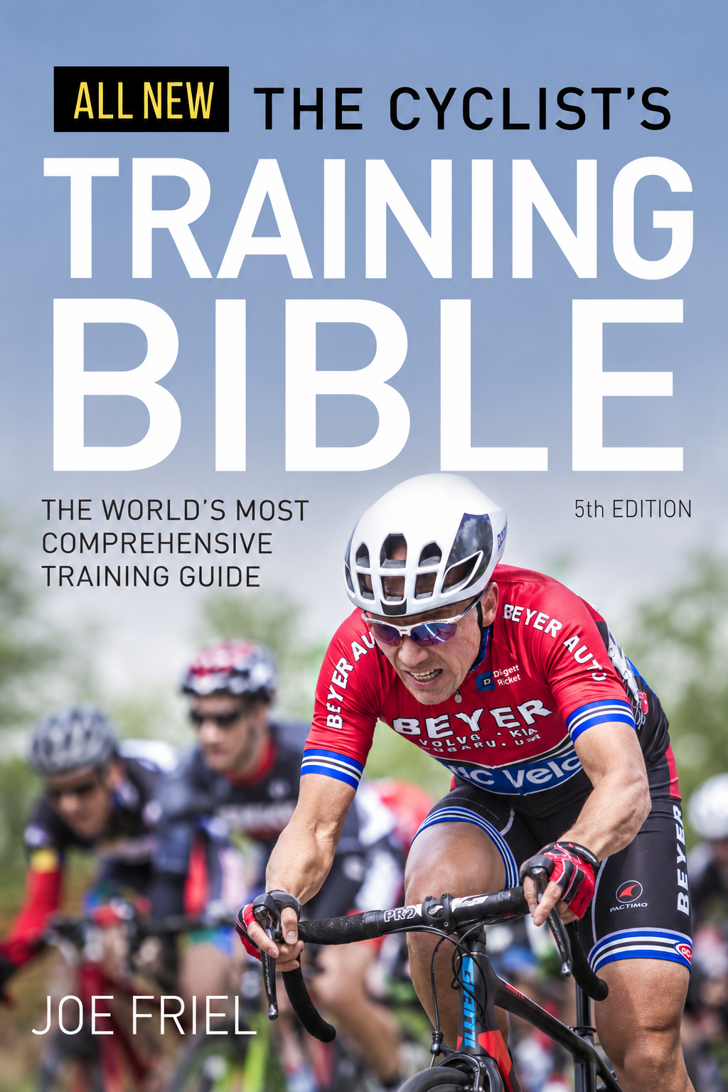 Portada del libro The Cyclist’s Training Bible, de Joe Friel, con un ciclista de ruta en competición